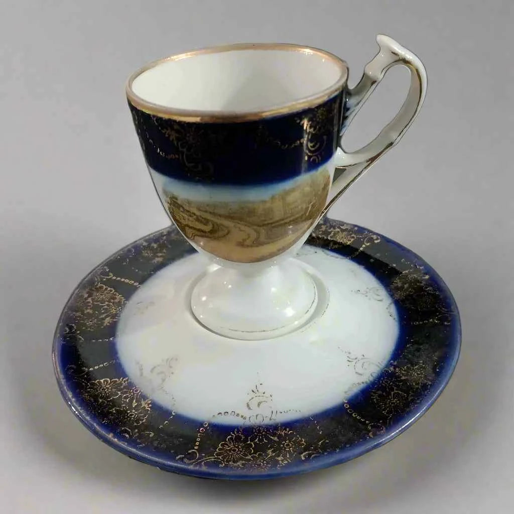 RARE Footed Tea Cup Egg Cup And Saucer Picture Of Falmouth RARE Vintage - Helsby Vintage