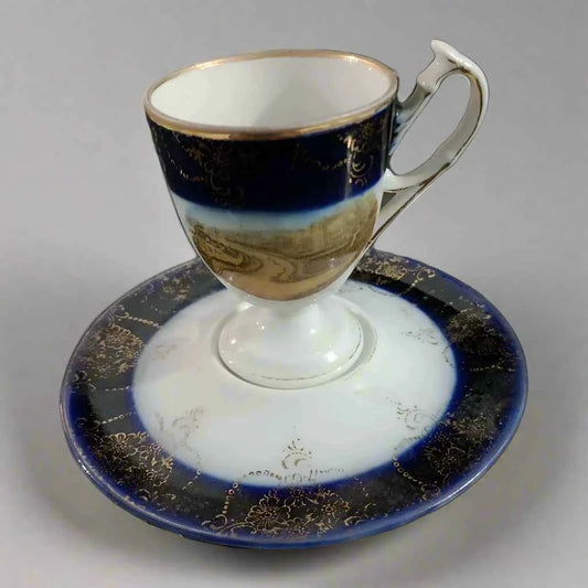 RARE Footed Tea Cup Egg Cup And Saucer Picture Of Falmouth RARE Vintage - Helsby Vintage