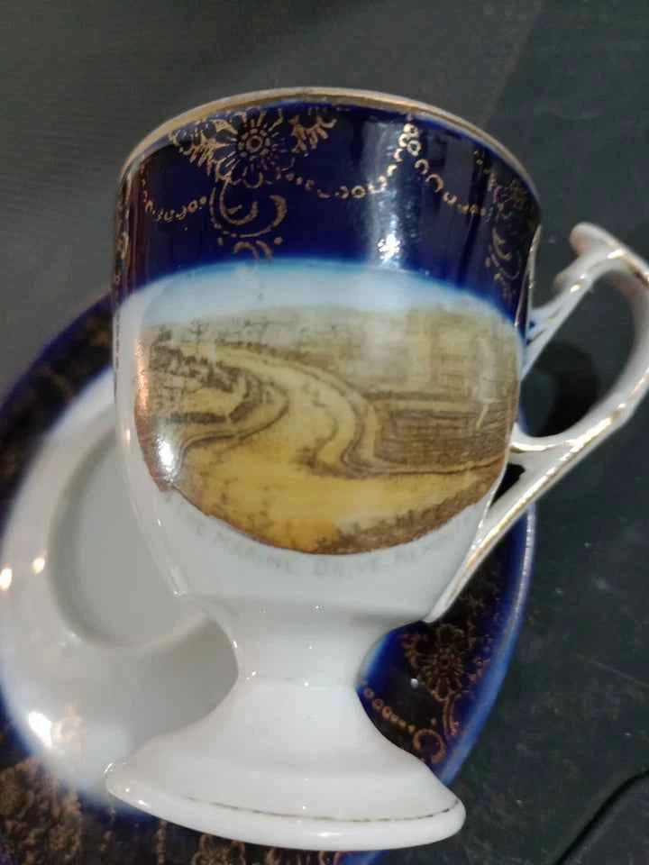 RARE Footed Tea Cup Egg Cup And Saucer Picture Of Falmouth RARE Vintage - Helsby Vintage