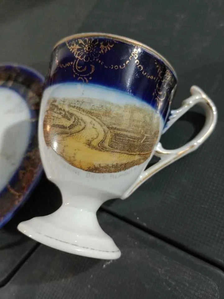 RARE Footed Tea Cup Egg Cup And Saucer Picture Of Falmouth RARE Vintage - Helsby Vintage