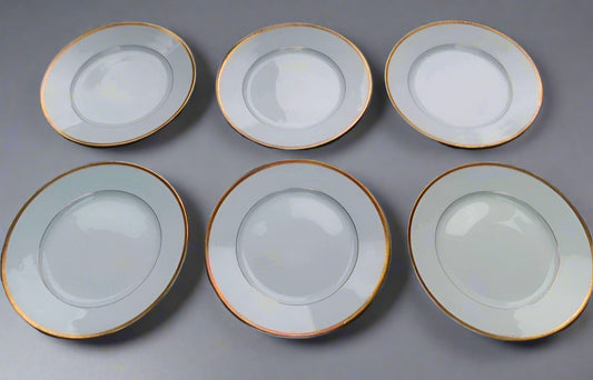 Richard Ginori Italy Set Of 6 Dinner Plates Plain Gold Rim 25cm - Helsby Vintage
