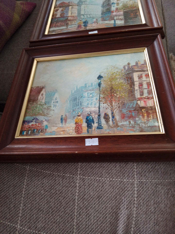 Caroline Burnett Oil Painting Paris Parisian Street Scene 32cm x 27cm Framed - Helsby Vintage