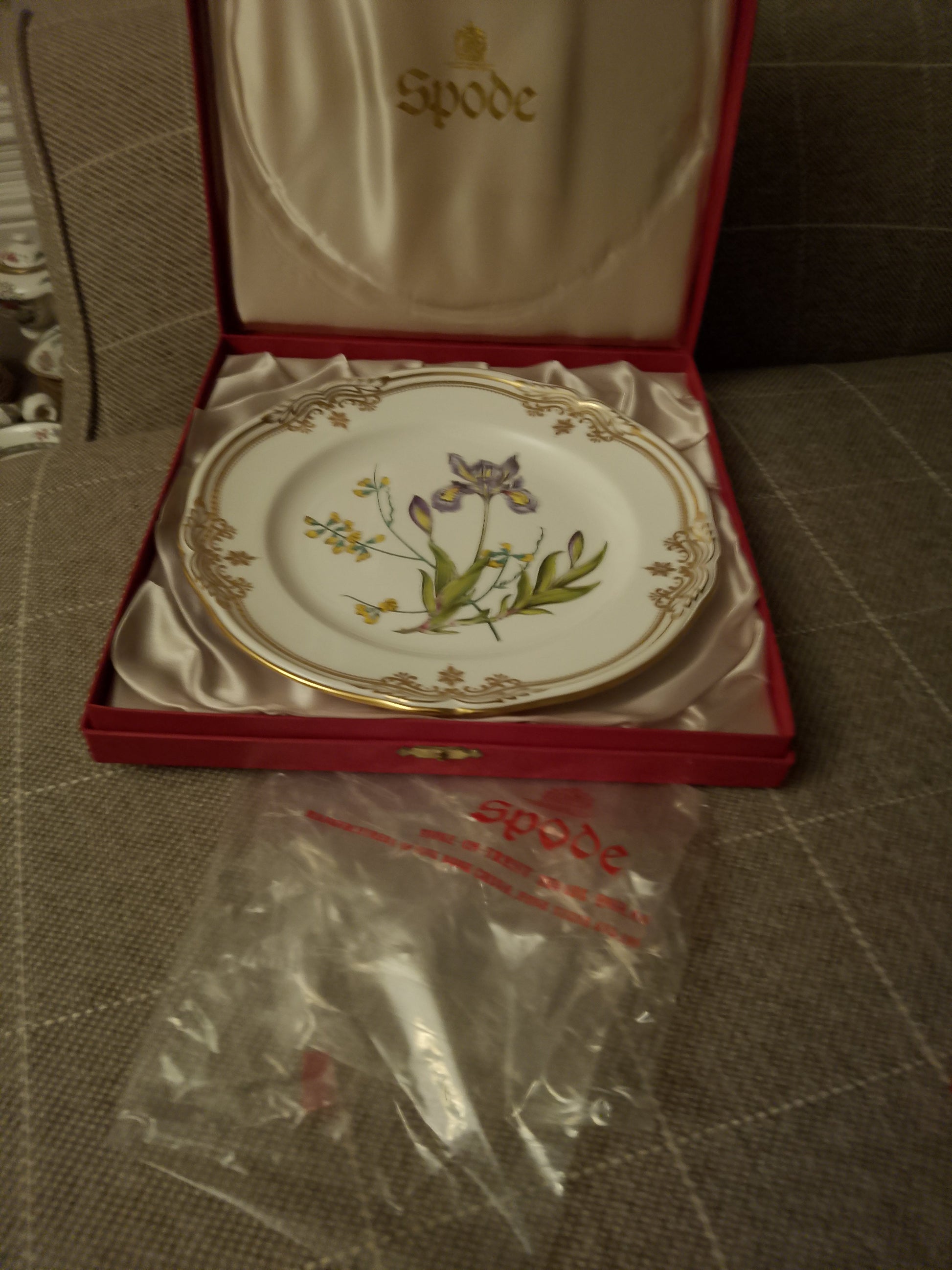 Spode Iris Sphaerolobium Stafford Flowers No 1 Plate 9.25" 23.5cm  Original Box - Helsby Vintage