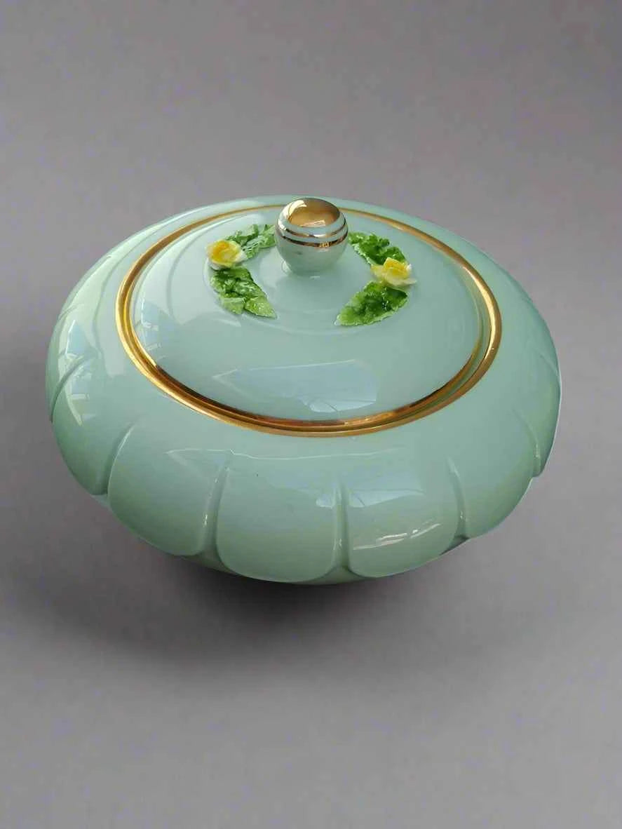 Royal Adderley Lidded Trinket Pot in Mint Green with Gold Trim - Helsby Vintage