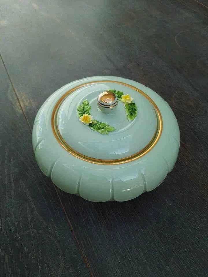 Royal Adderley Lidded Trinket Pot in Mint Green with Gold Trim - Helsby Vintage