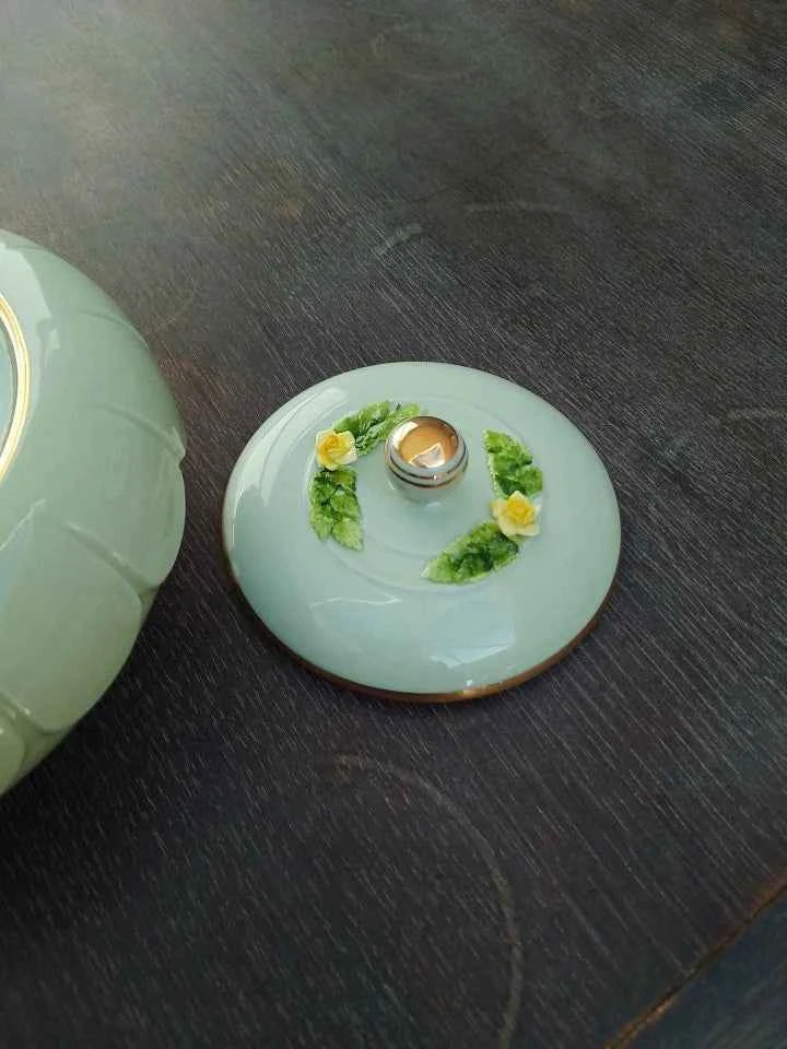 Royal Adderley Lidded Trinket Pot in Mint Green with Gold Trim - Helsby Vintage