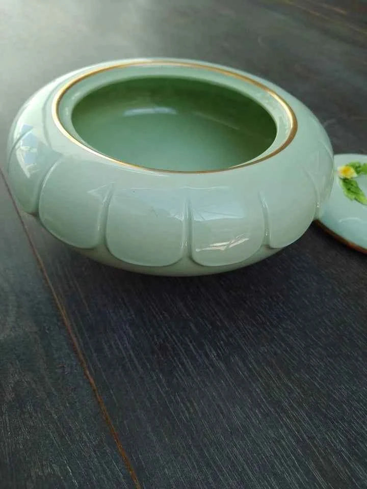 Royal Adderley Lidded Trinket Pot in Mint Green with Gold Trim - Helsby Vintage