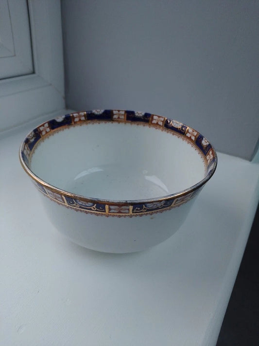 Royal Albert Imari style sugar bowl with intricate blue and gold patterned rim from Royal Albert Crown China