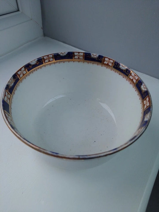 Royal Albert Imari style sugar bowl with detailed blue and gold patterned rim from Royal Albert Crown China