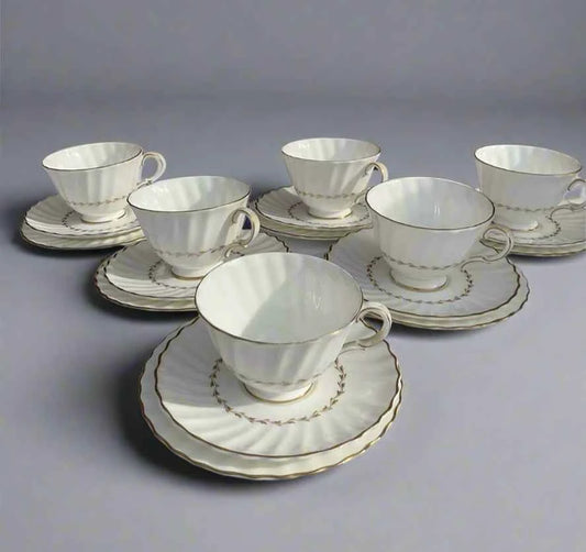 Royal Doulton Adrian Gold Trim Set Of 6 Trios - Helsby Vintage