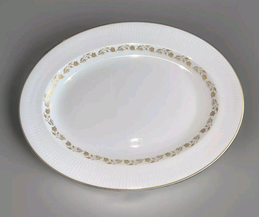 Royal Doulton Fairfax Platter 13" Serving Plate RARE White Gold Leaf - Helsby Vintage
