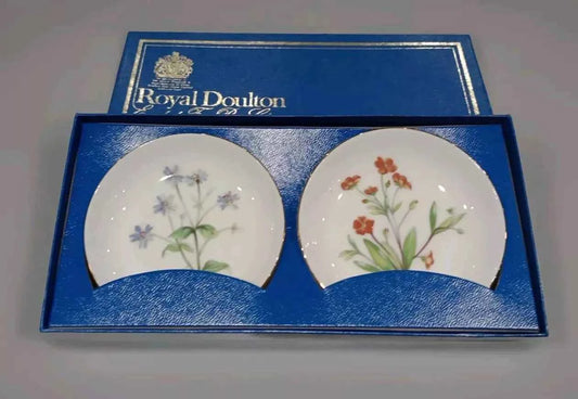 Vintage Royal Doulton Meadow Pin Dishes - Floral Set - Helsby Vintage