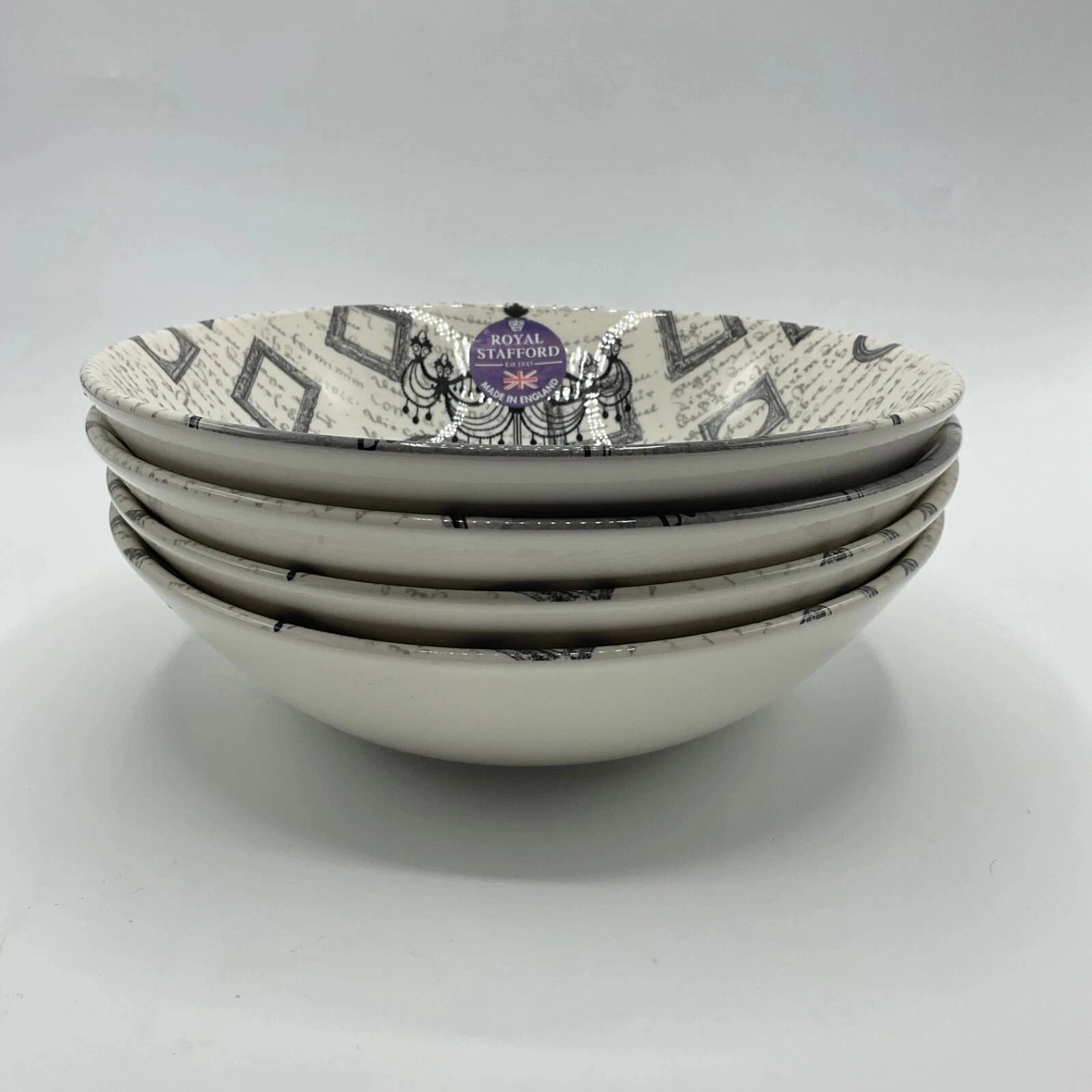 NEW Royal Stafford Halloween Set Of 4 Skeleton Design Cereal Bowls 20cm - Helsby Vintage
