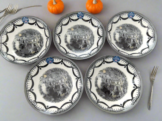 Set of 5 Royal Stafford Spookyville Witches Coven Halloween Pasta Bowls - Helsby Vintage