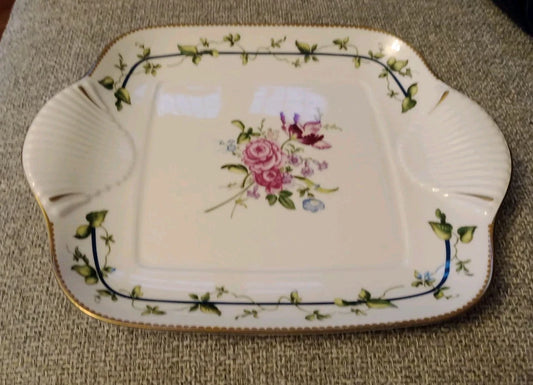 Royal Worcester Square Platter Cake Plate Botanical Rare Design - Helsby Vintage