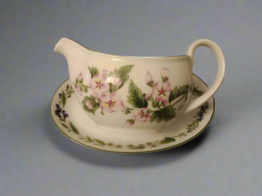Royal Worcester Herbs, Gravy Boat Jug And Stand - Helsby Vintage