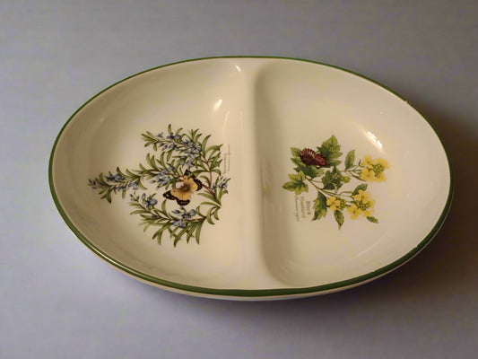 Royal Worcester Herbs Oval Shaped 2 Section Serving Dish 11.5" Wide - Helsby Vintage