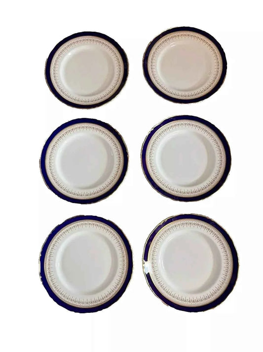 Royal Worcester Regency Cobalt Blue SET OF 8 Side Plates 6" - Helsby Vintage