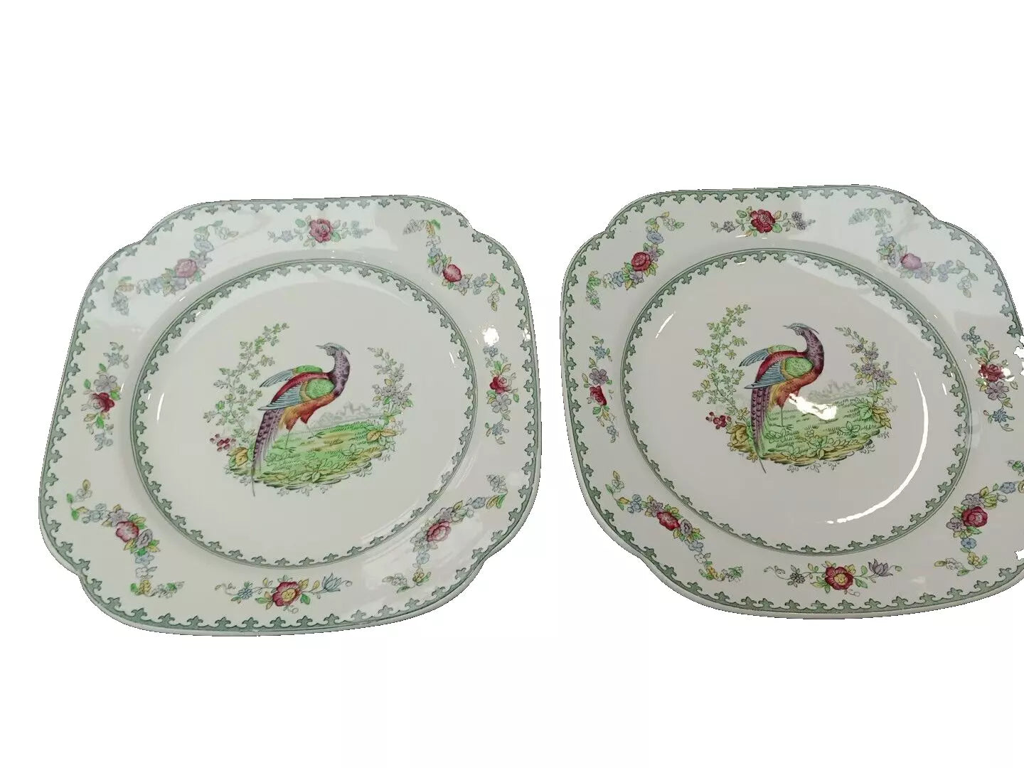 Copeland Spode Vienna BIRD Pair of Square Dessert Cake Plates RARE