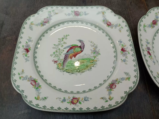 Copeland Spode Vienna BIRD Pair of Square Dessert Cake Plates RARE
