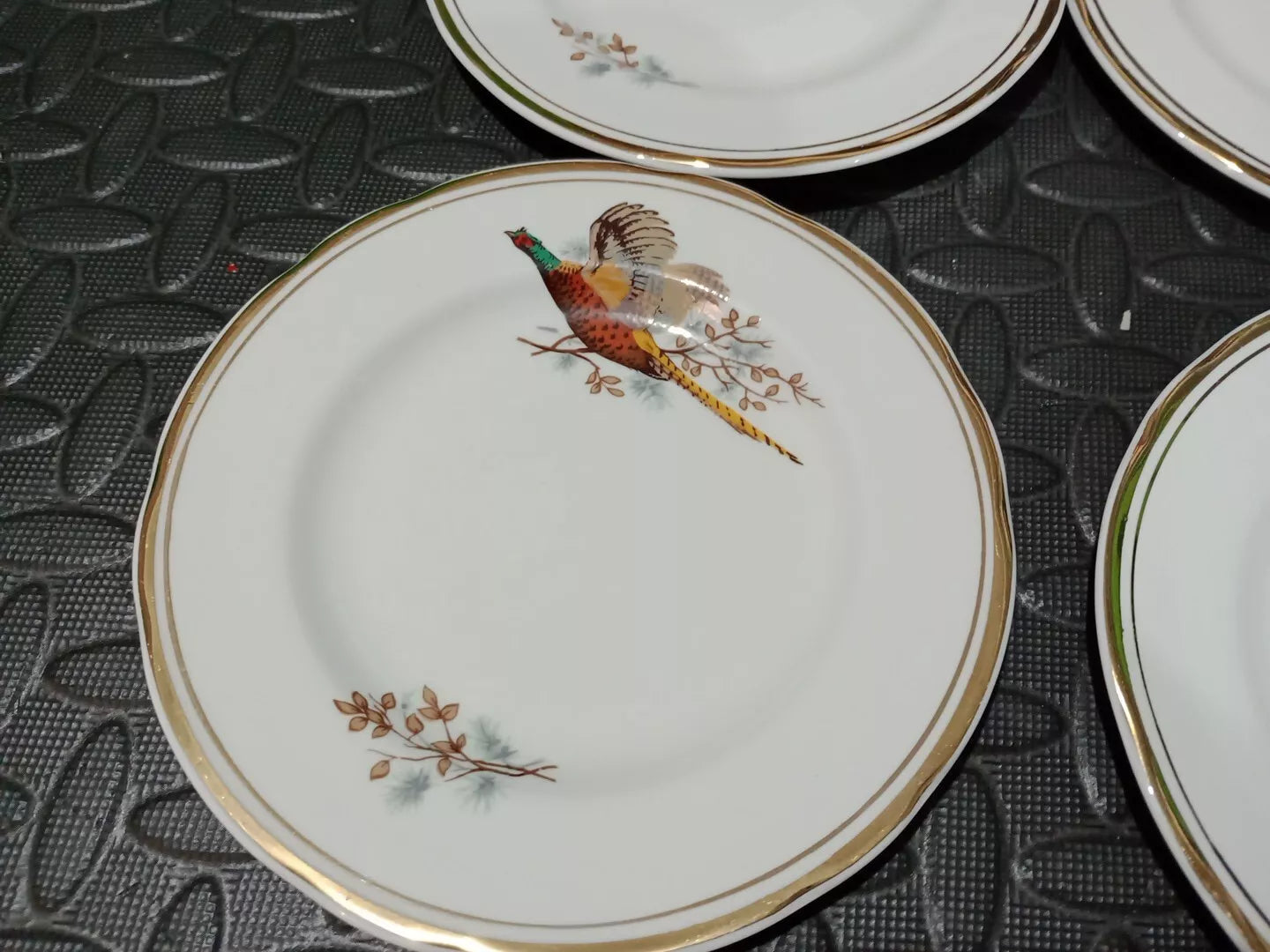 Sheriden Flying Pheasants Set of 6 Side Plates Staffordshire Vintage Rare 6.5"