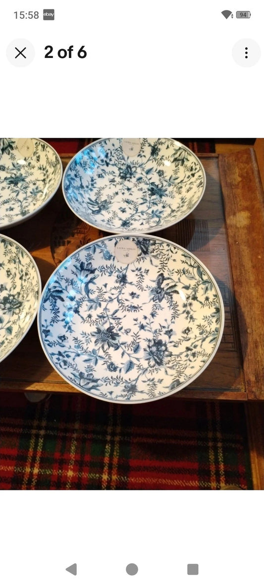 NEW Laura Ashley Edita's Garden Set of 4 Pasta Bowls 9"