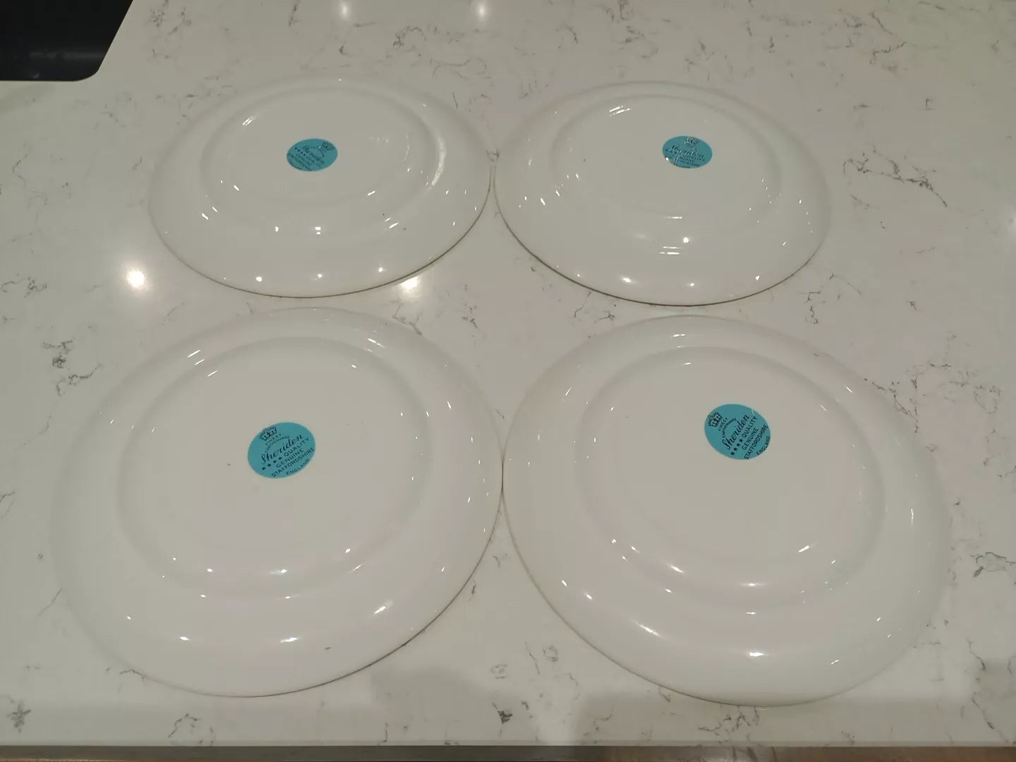 Sheriden Flying Pheasants Blue Teal Edged 8.5" Salad Plates Rare x 4