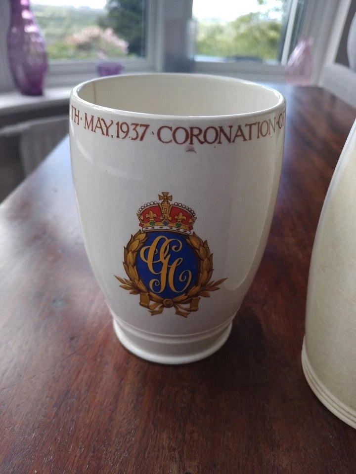 King George VI & Queen Elizabeth Coronation 1937 2 Beakers And 5 Mugs Cups