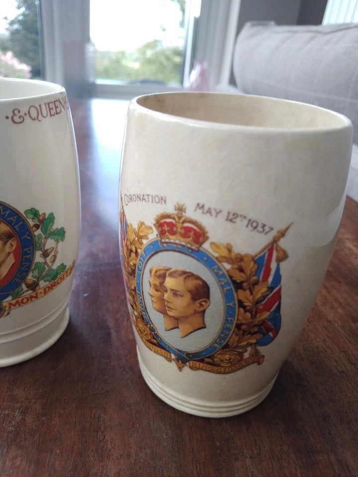 King George VI & Queen Elizabeth Coronation 1937 2 Beakers And 5 Mugs Cups