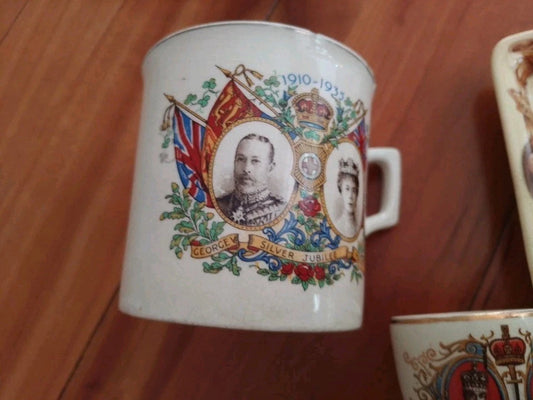 KING GEORGE V & QUEEN MARY 1935 SIlver Jubilee  Cup,  Dish and 1 Rare Egg Cup