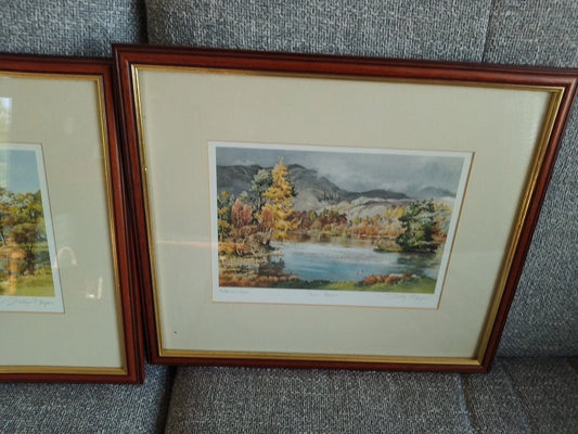 Judy Boyes Pair Signed Prints Rydal Water & Tarn Hows Lake District