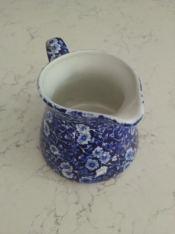 BURLEIGH Calico Blue & White Large Milk Cream JUG 10cm HIGH BY 15cm WIDE