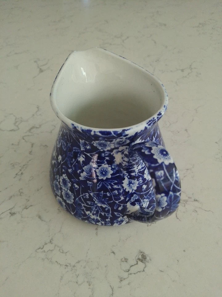 BURLEIGH Calico Blue & White Large Milk Cream JUG 10cm HIGH BY 15cm WIDE