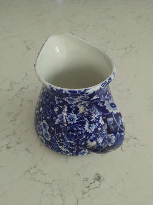 BURLEIGH Calico Blue & White Large Milk Cream JUG 10cm HIGH BY 15cm WIDE