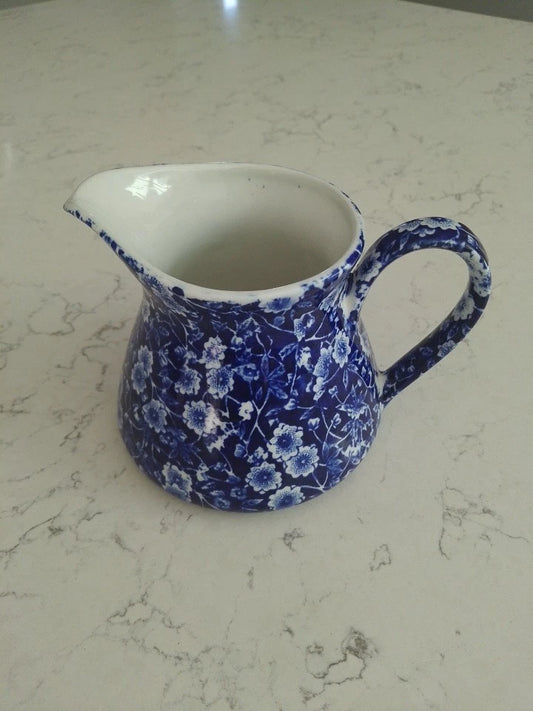 BURLEIGH Calico Blue & White Large Milk Cream JUG 10cm HIGH BY 15cm WIDE