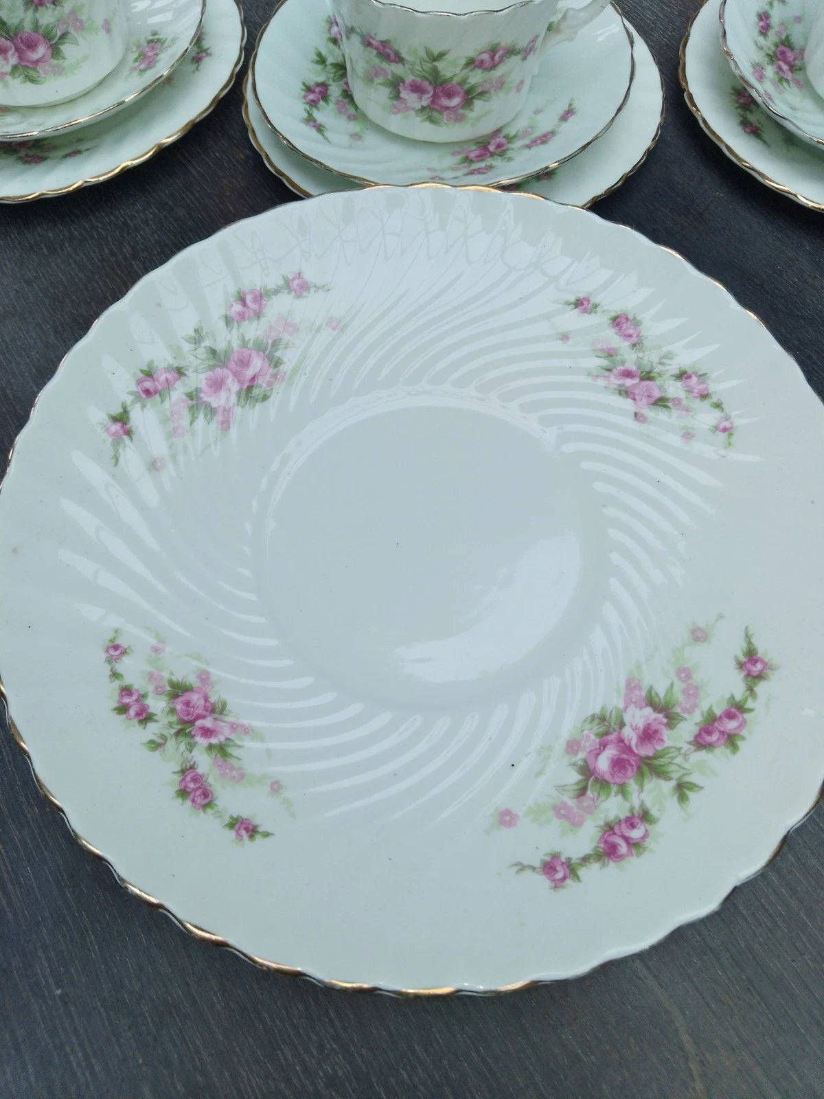 Antique Teaset Pink Roses White For 6 Very Pretty Vintage