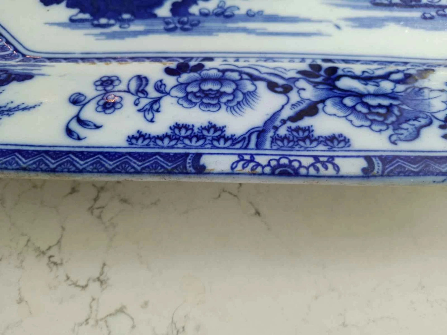 John Maddock Flow Blue Hindustan Ironstone Platter England Made Pre 1855 16"