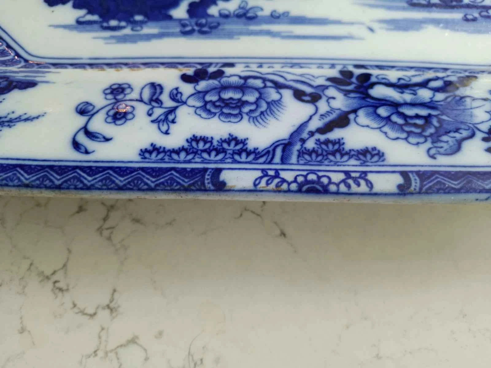 John Maddock Flow Blue Hindustan Ironstone Platter England Made Pre 1855 16"