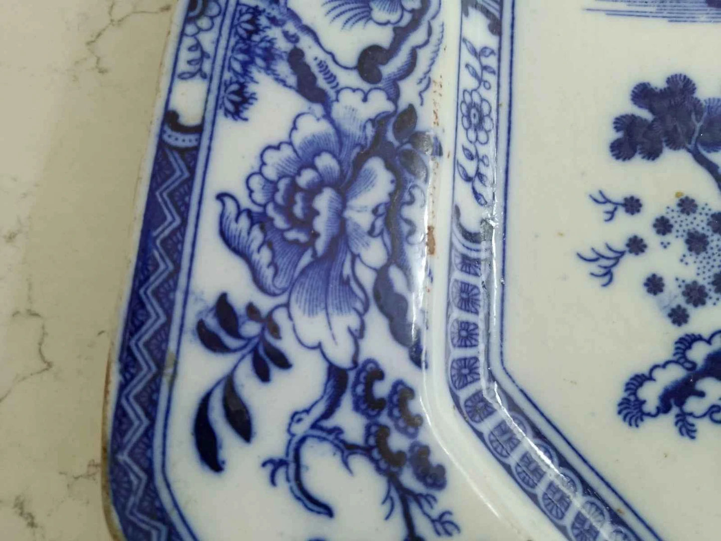 John Maddock Flow Blue Hindustan Ironstone Platter England Made Pre 1855 16"