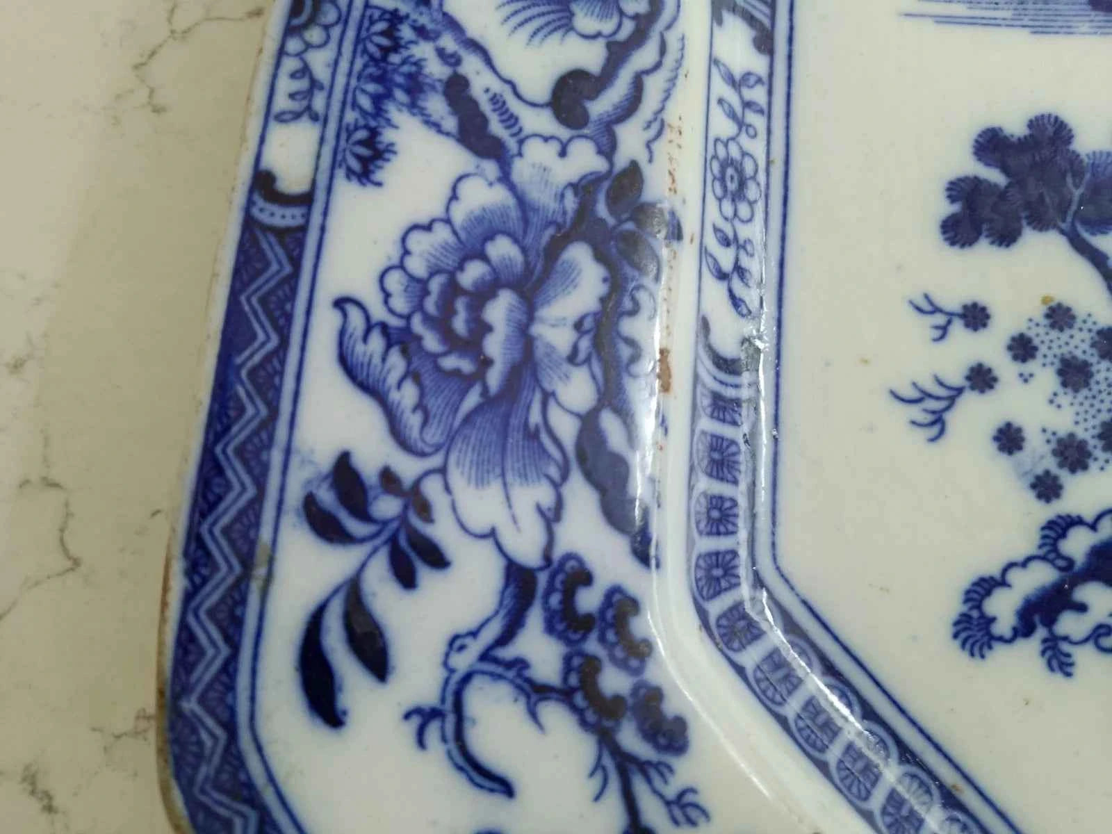 John Maddock Flow Blue Hindustan Ironstone Platter England Made Pre 1855 16"