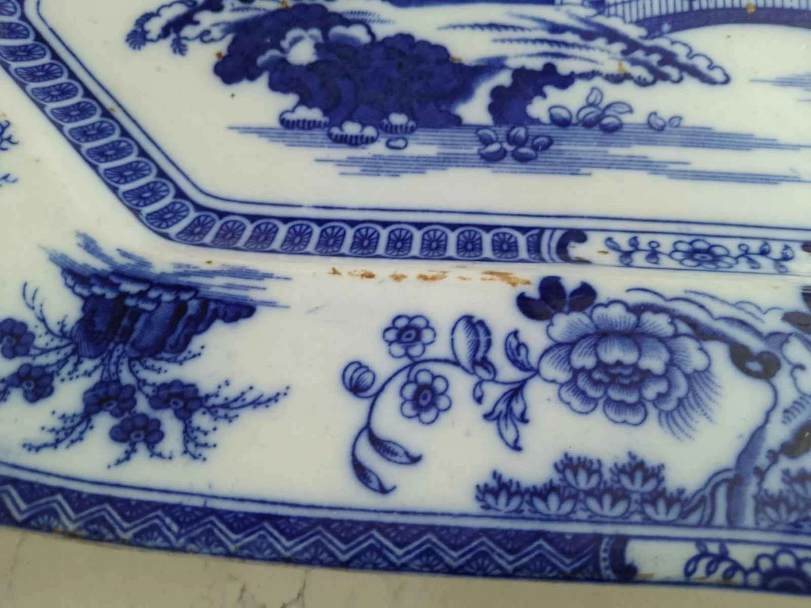 John Maddock Flow Blue Hindustan Ironstone Platter England Made Pre 1855 16"