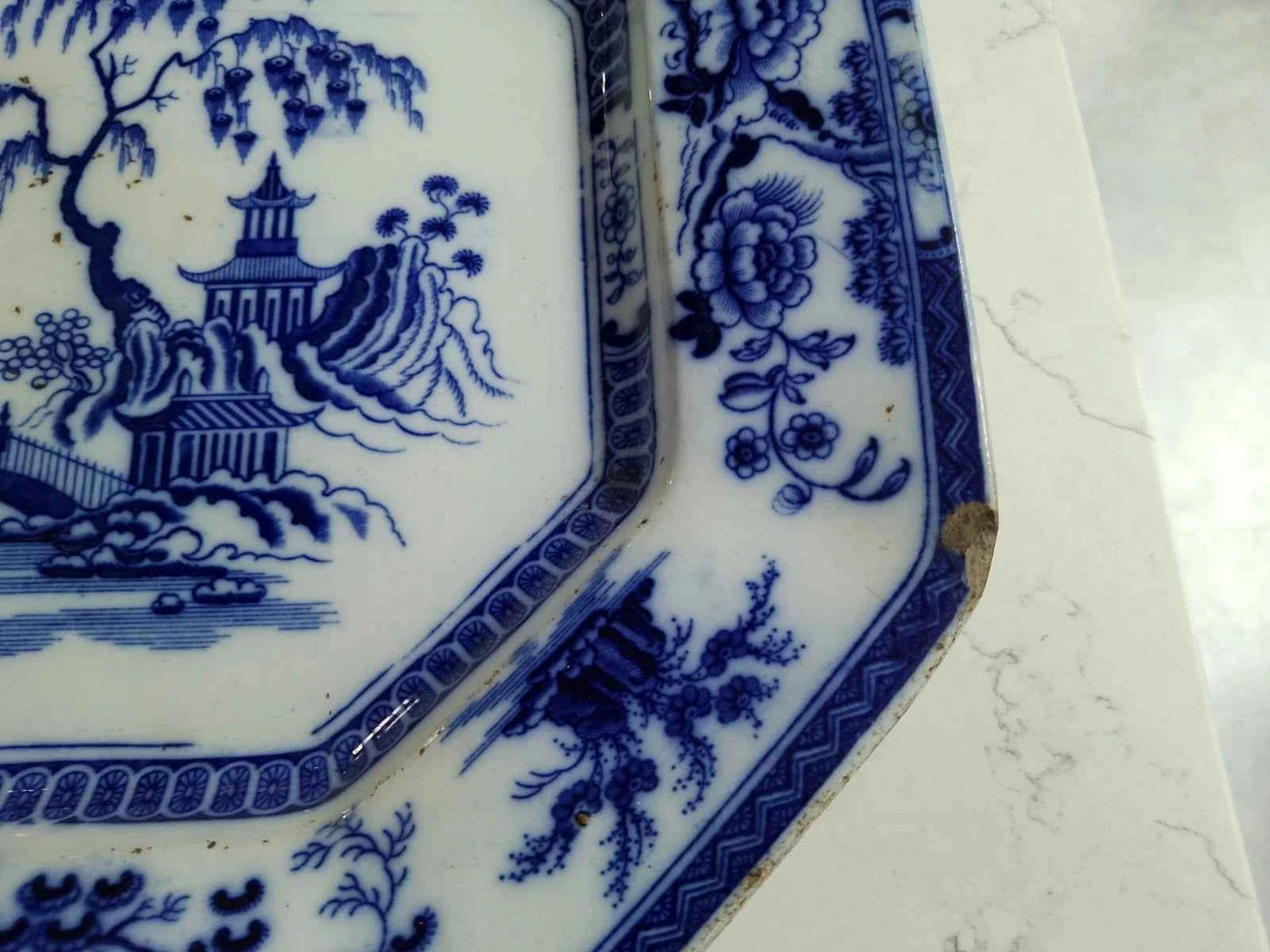 John Maddock Flow Blue Hindustan Ironstone Platter England Made Pre 1855 16"