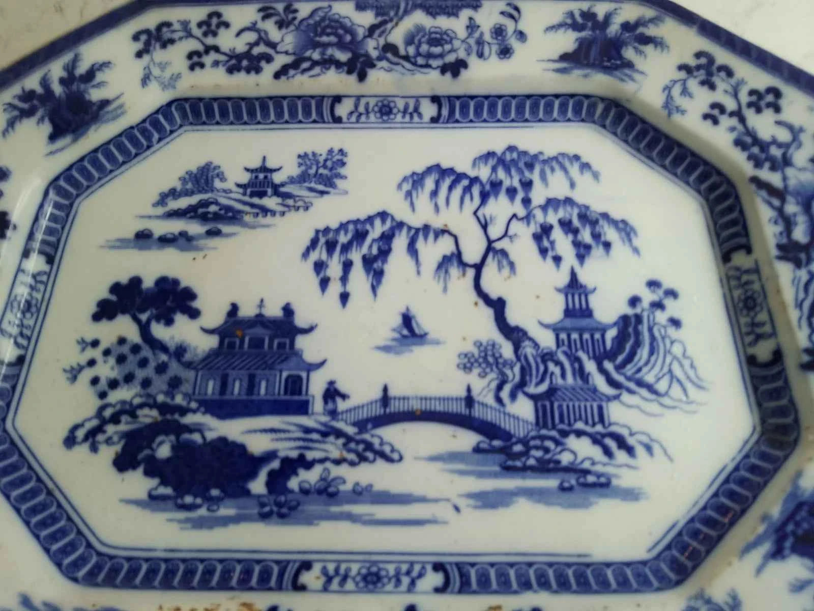 John Maddock Flow Blue Hindustan Ironstone Platter England Made Pre 1855 16"