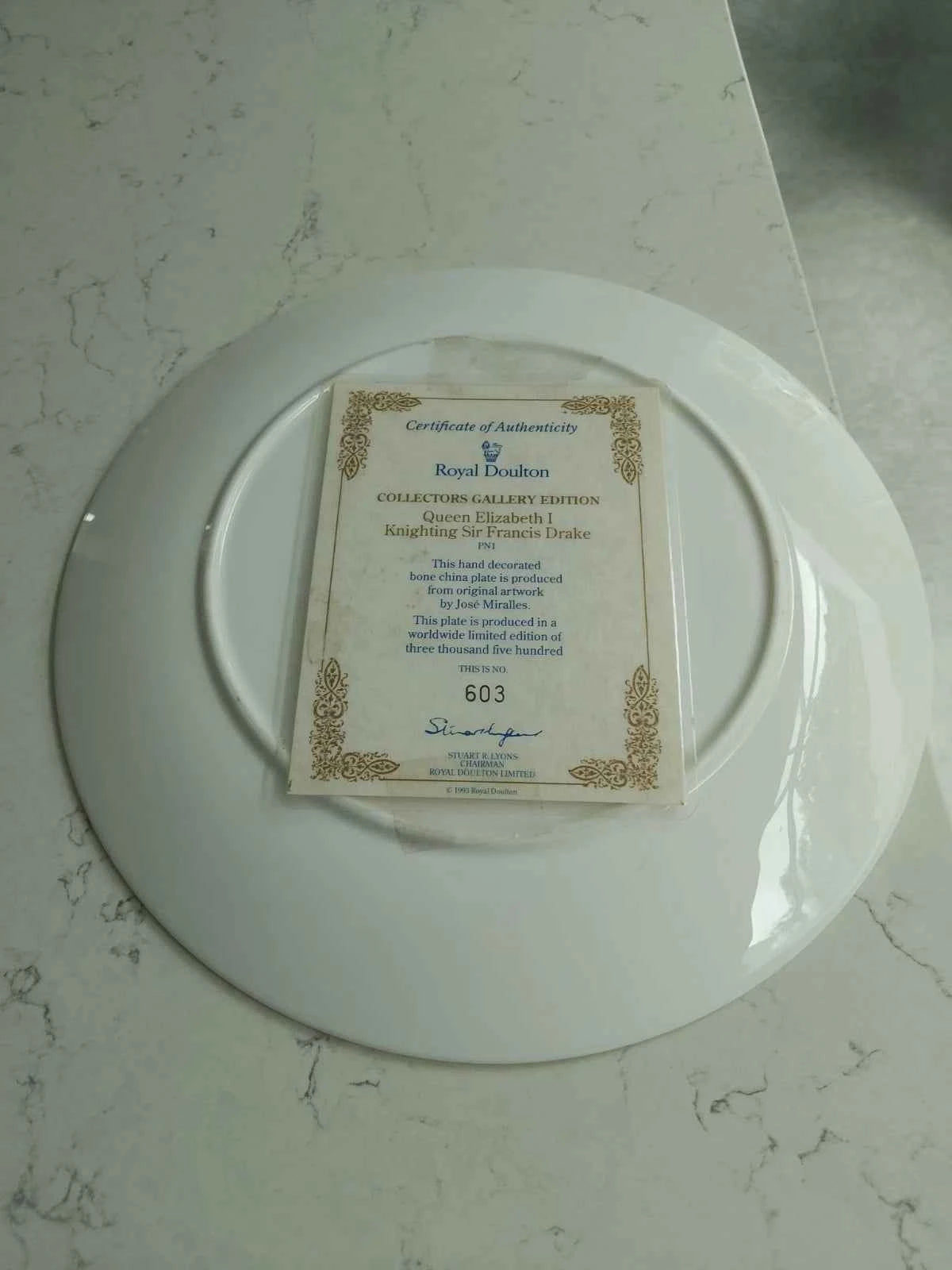 Royal Doulton Elizabeth I Knighting Sir Francis Drake Plate 1993 603/3000 COA