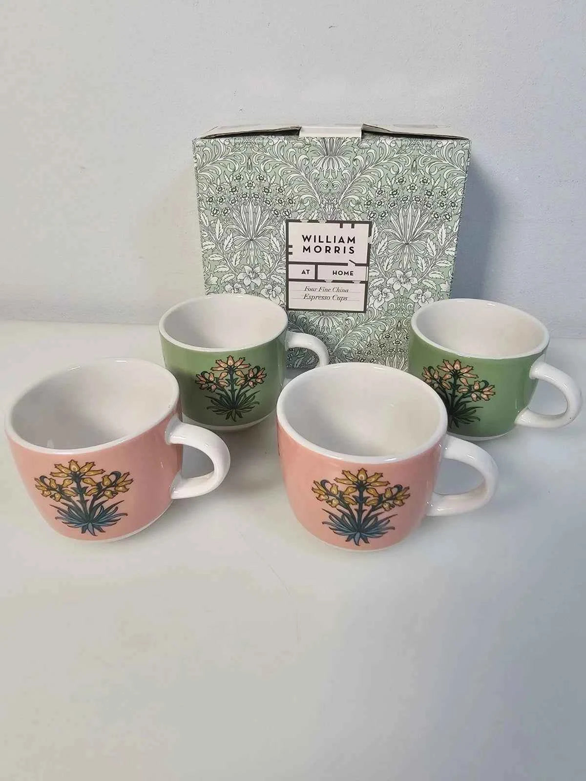 New William Morris Espresso Cups Fine China Set Of 4 Floral 100ml Each