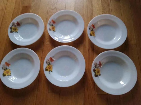 Vintage Set Of 6 Retro 1970s JAJ Pyrex Autumn Glory Round Soup/Pasta Bowls 8.5"