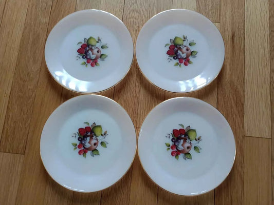 4 X Phoenix Pyrex Opal Glass Salad Plates 8" Fruits Set Retro Vintage