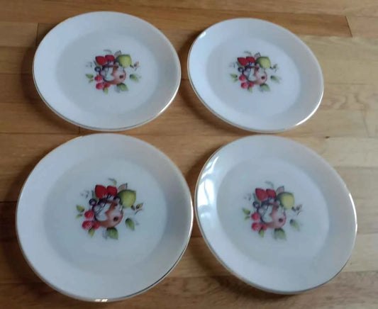 4 X Phoenix Pyrex Opal Glass Dinner Plates 10" Fruits Set Retro Vintage