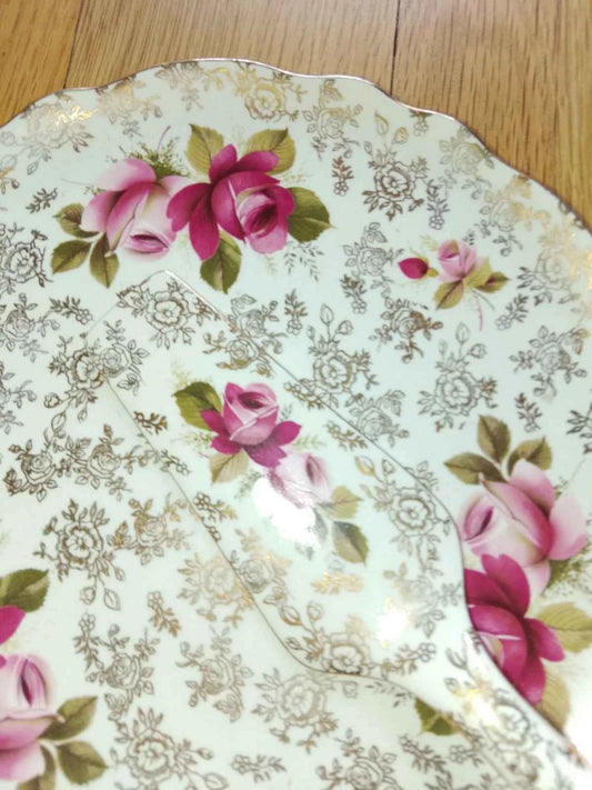 Vintage James Kent Ltd., England , Rose Design Old Foley Cake Plate Set