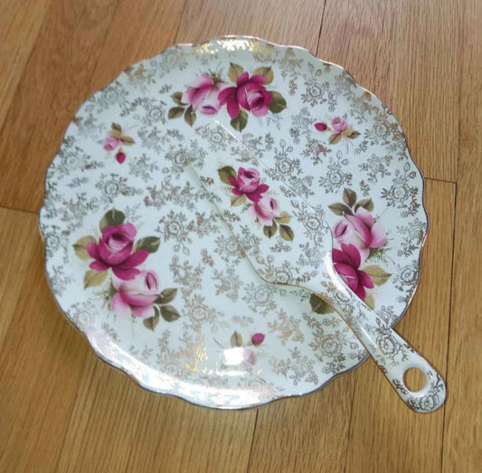 Vintage James Kent Ltd., England , Rose Design Old Foley Cake Plate Set